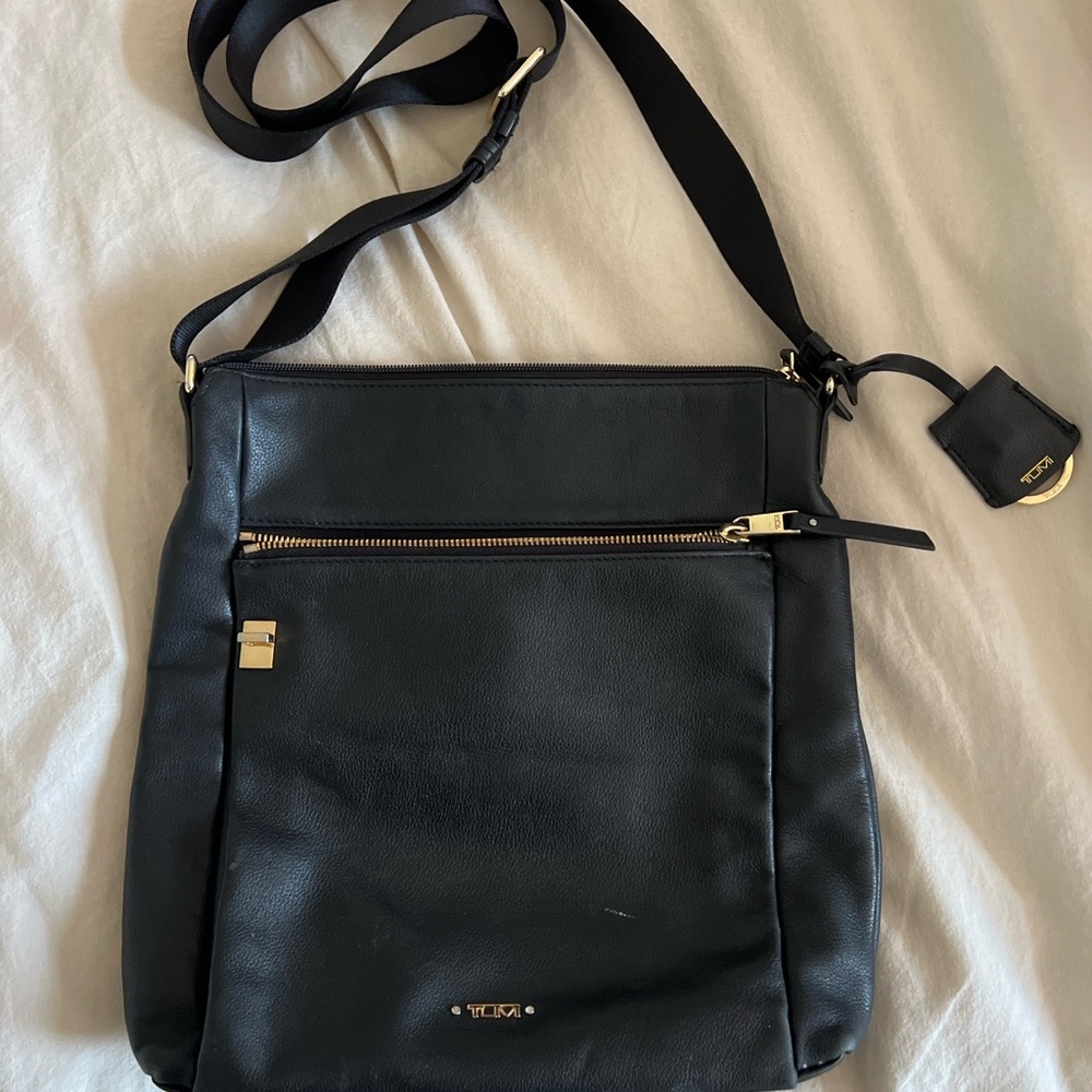 Tumi Black Crossbody Bag with Gold Details